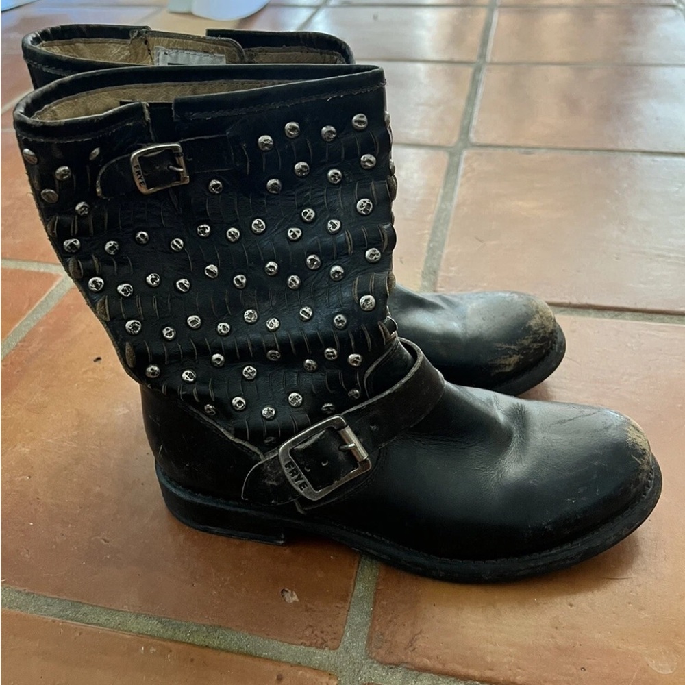 Frye Black Studded Combat Boots